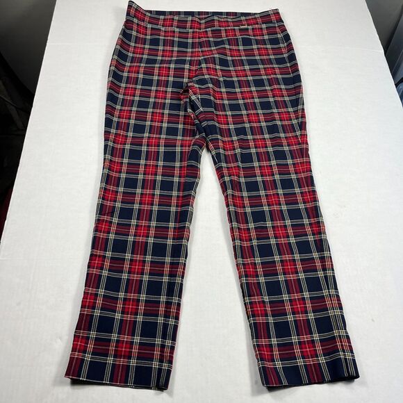 Anne Klein Tartan Plaid Straight Leg Pants Preppy Classic Punk Stretch Pull On L - Picture 1 of 13